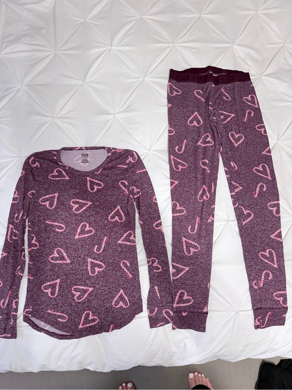 Victoria's Secret Plum and Pink Heart-Print Pajama Set